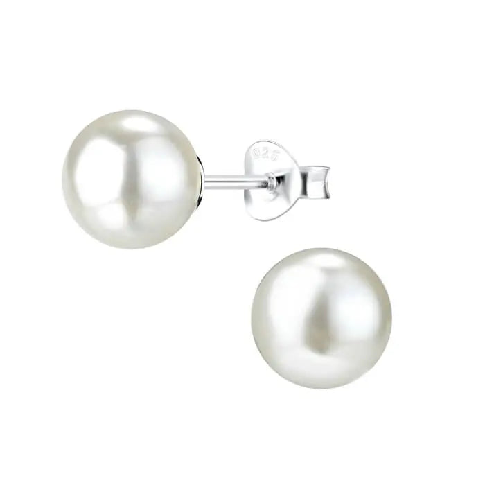 Hopeiset helmikorvakorut valkoinen 8 mm HM Koru