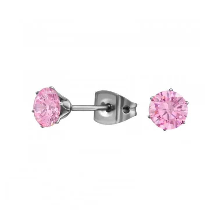 Titaanikorvakorut pinkki zirkonia 5 mm