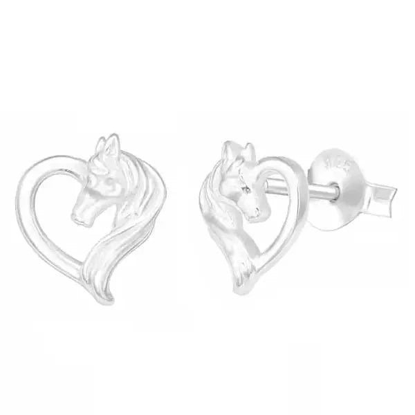 Hopeakorvakorut hevonen ja sydän - hopeakorvakorut