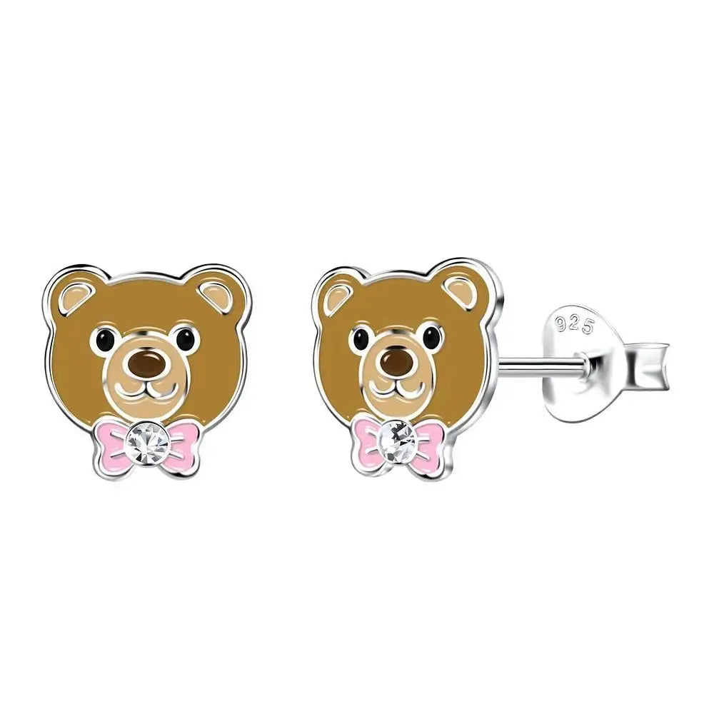 Hopeakorvakorut karhu ja rusetti - hopeakorvakorut