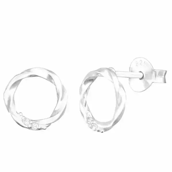 Hopeakorvakorut kehä kierteellä zirkonit - hopeakorvakorut