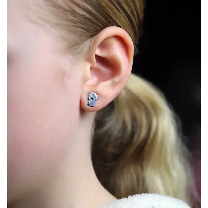 Hopeakorvakorut koala pinkki rusetti - hopeakorvakorut