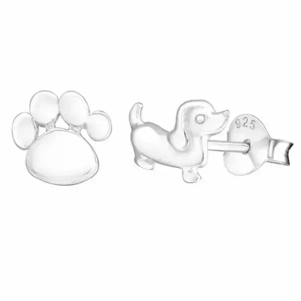 Hopeakorvakorut koira ja tassu - hopeakorvakorut