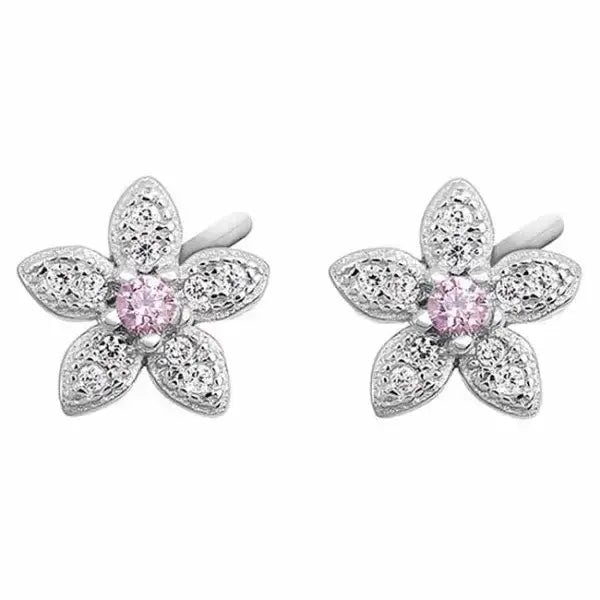 Hopeakorvakorut kukka pinkit zirkonit - hopeakorvakorut