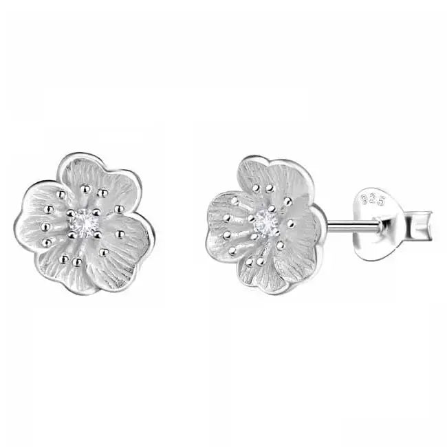 Hopeakorvakorut kukka zirkonialla - hopeakorvakorut