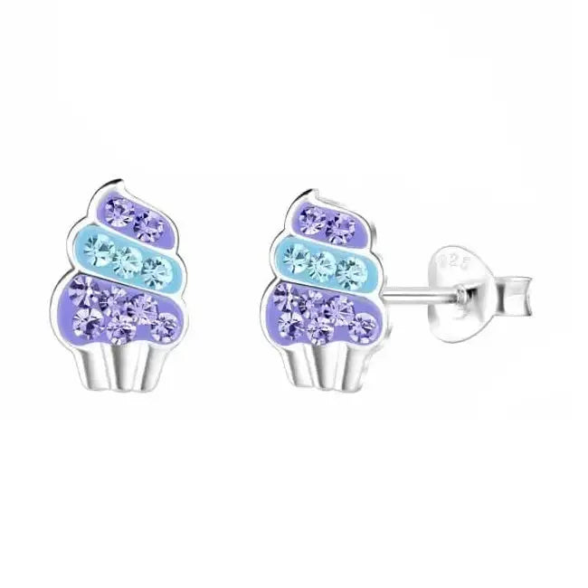 Hopeakorvakorut kuppikakku sini-lila - hopeakorvakorut