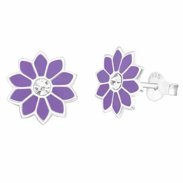 Hopeakorvakorut lila kukka zirkoni - hopeakorvakorut