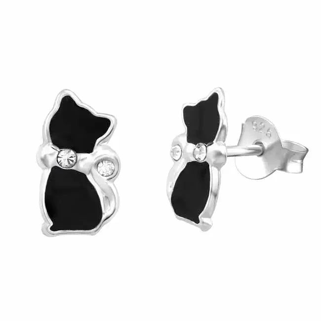 Hopeakorvakorut musta kissa rusetilla HM Koru