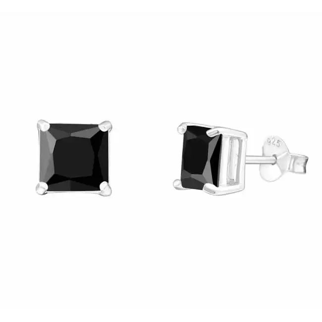 Hopeakorvakorut musta zirkoni neliö - hopeakorvakorut