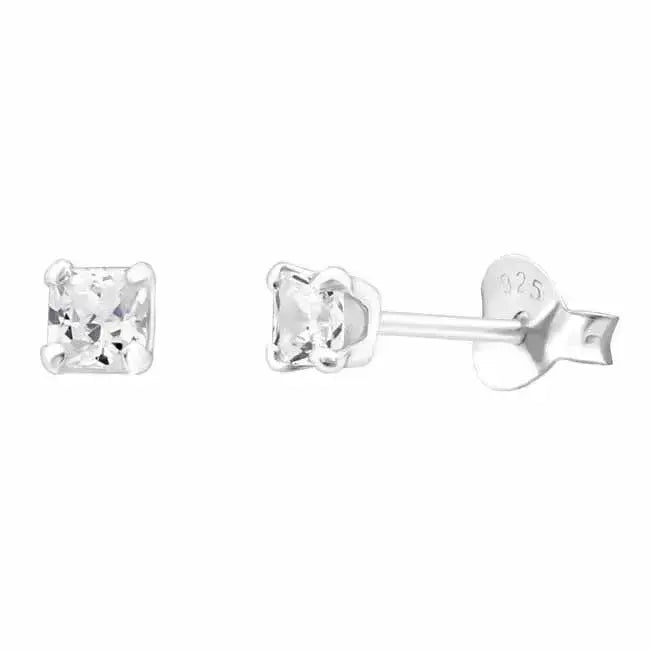 Hopeakorvakorut neliö zirkoni 3 mm - hopeakorvakorut