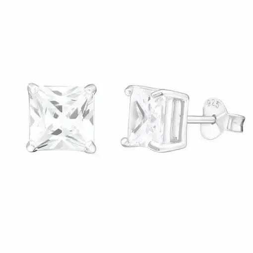 Hopeakorvakorut neliö zirkoni kirkas - hopeakorvakorut