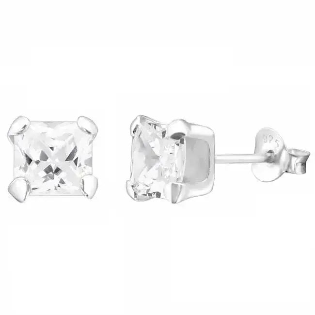 Hopeakorvakorut neliö zirkoniat 6 mm - hopeakorvakorut