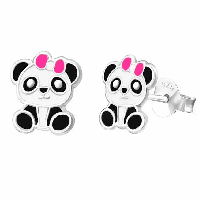 Hopeakorvakorut panda pinkki rusetti - hopeakorvakorut