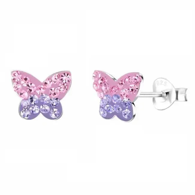 Hopeakorvakorut perhonen zirkoneilla pinkki-lila - hopeakorvakorut