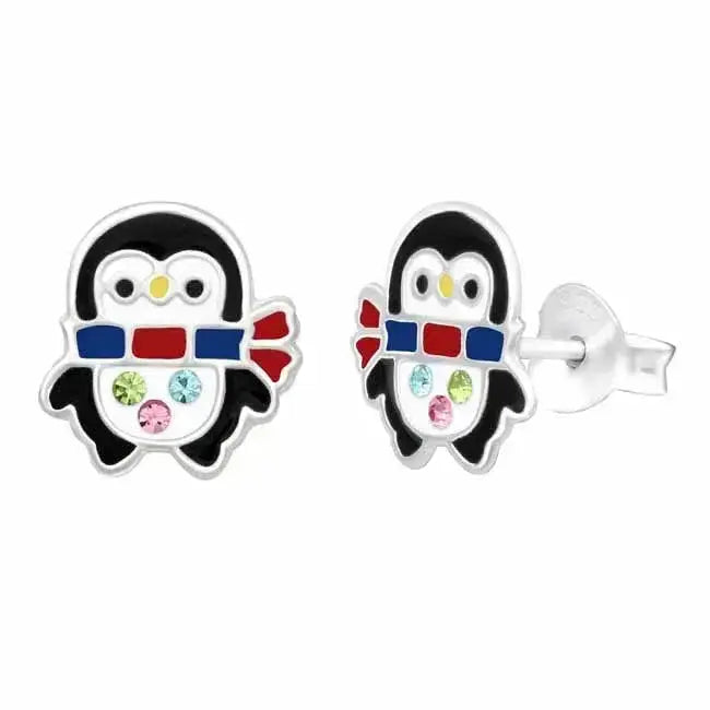 Hopeakorvakorut pingviini kaulahuivilla - hopeakorvakorut