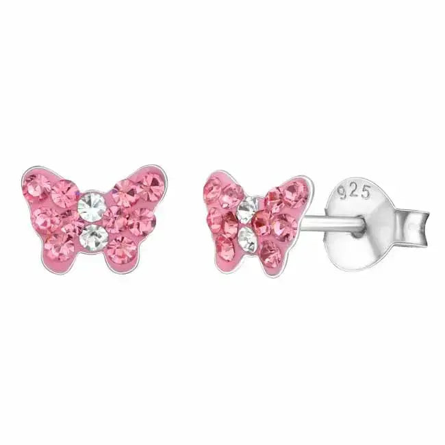 Hopeakorvakorut pinkki perhonen zirkoneilla - hopeakorvakorut