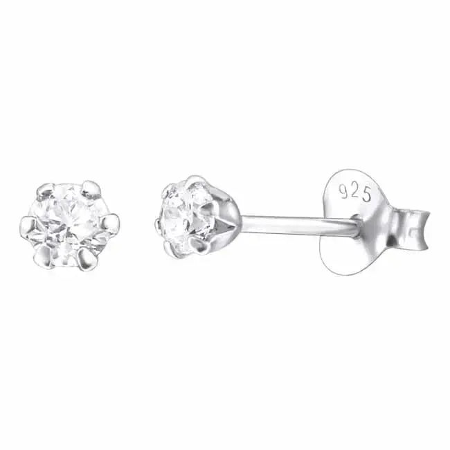 Hopeakorvakorut pyöreä zirkoninappi 3 mm - hopeakorvakorut