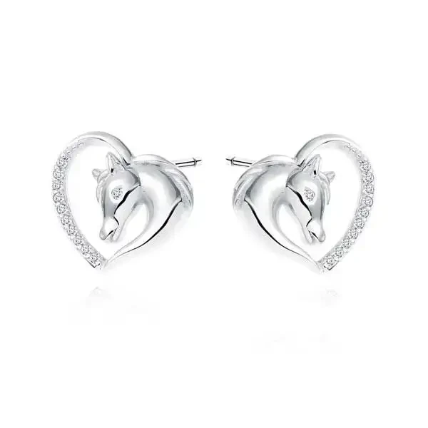 Hopeakorvakorut sydän ja hevonen kirkas zirkonia HM Koru