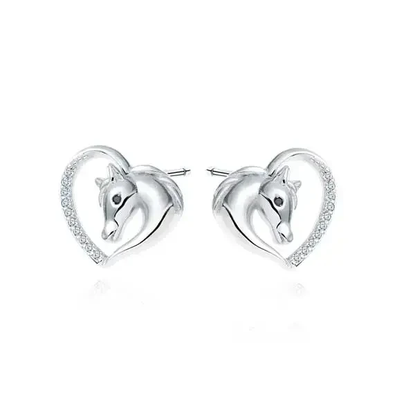 Hopeakorvakorut sydän ja hevonen musta zirkonia HM Koru