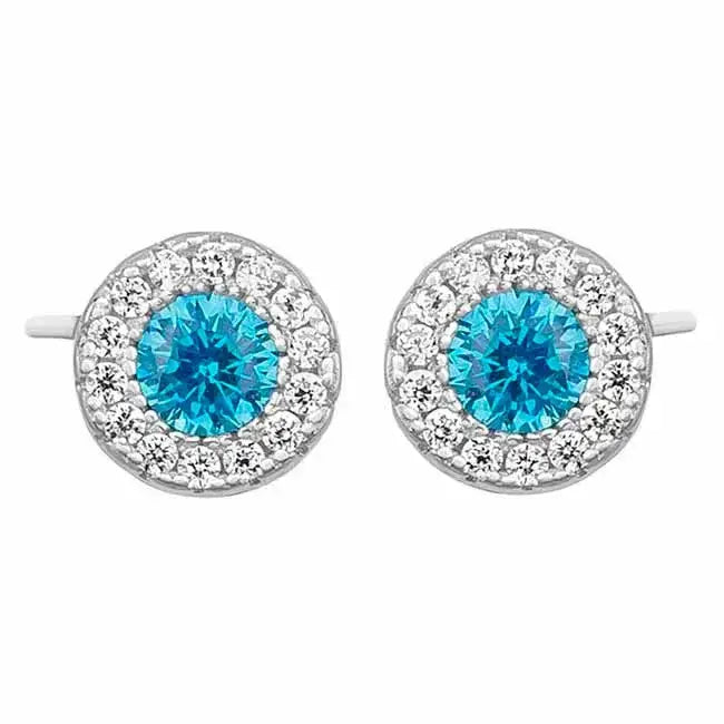 Hopeakorvakorut vaaleansininen pyöreä halo - hopeakorvakorut