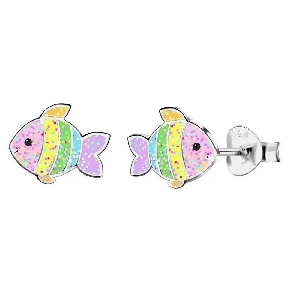 Hopeakorvakorut värikäs glitter kala - hopeakorvakorut