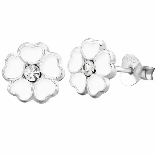 Hopeakorvakorut valkoinen kukka - hopeakorvakorut