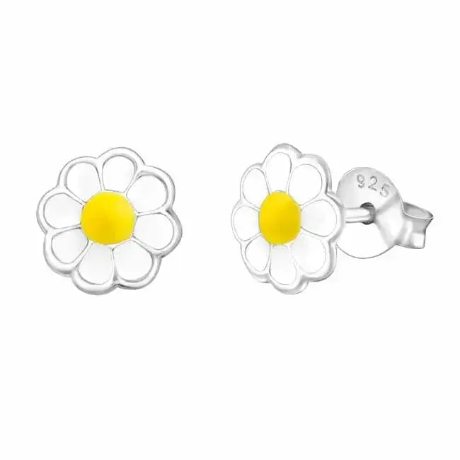 Hopeakorvakorut valkoinen kukka - hopeakorvakorut