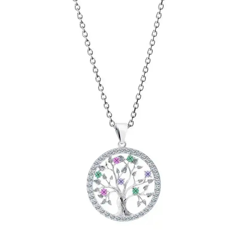 Hopeariipus elämän puu värikäs - hopeakaulakoru