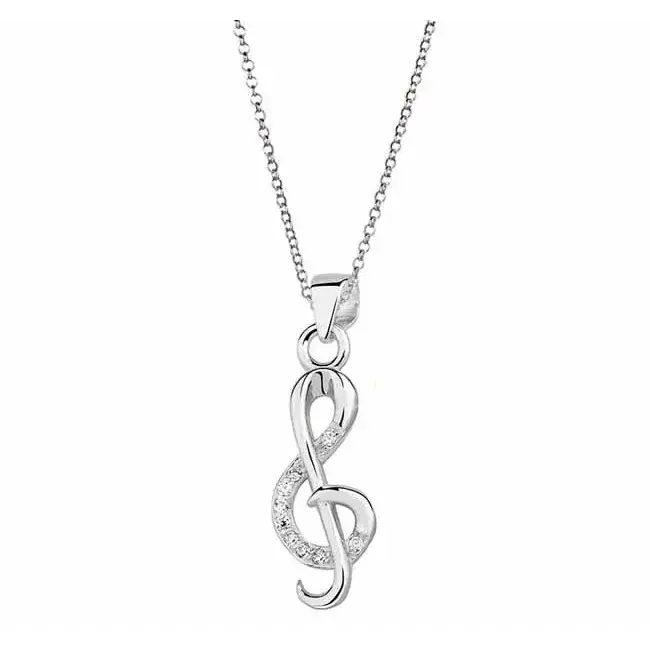 Hopeariipus nuottiavain zirkoneilla - hopeakaulakoru