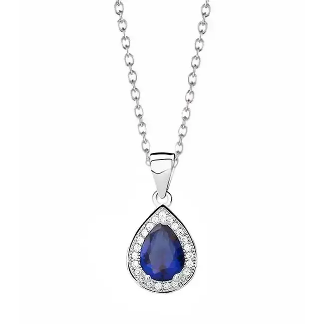 Hopeariipus pisara sininen zirkonia - hopeakaulakoru