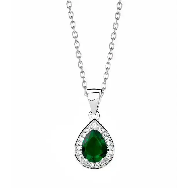 Hopeariipus pisara vihreä zirkonia - hopeakaulakoru