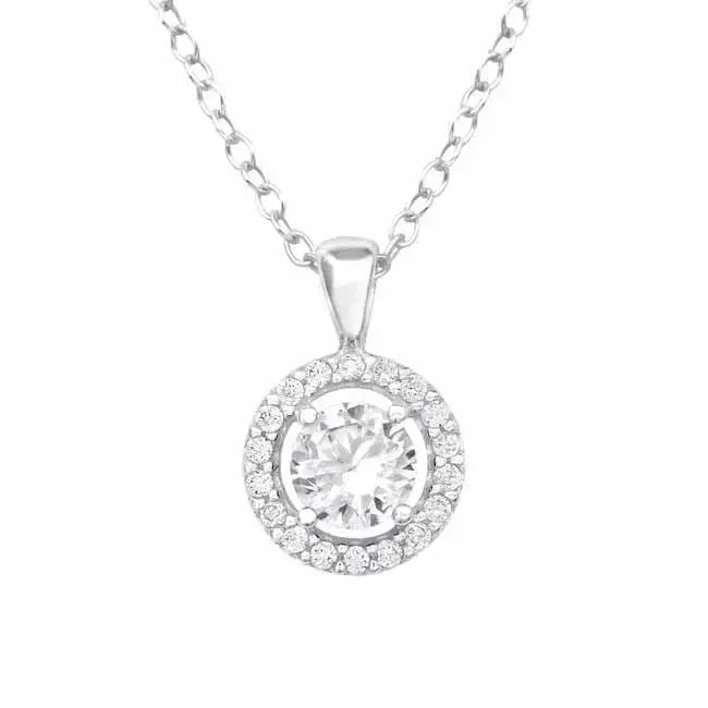 Hopeariipus pyöreä halo zirkoniat - hopeakaulakoru