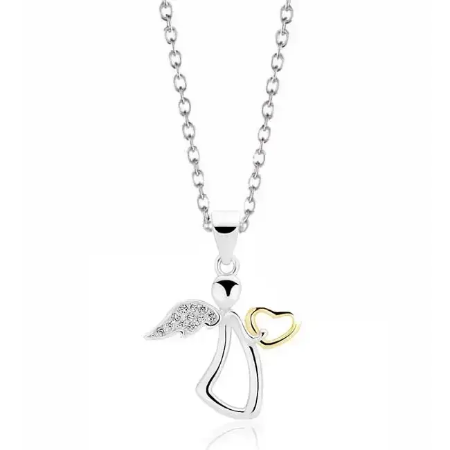 Hopeinen riipus enkeli ja kullattu sydän - hopeakaulakoru