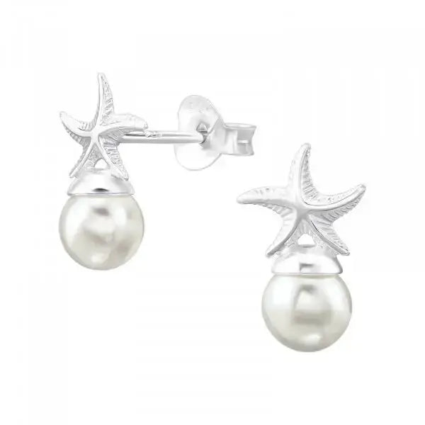 Hopeiset helmikorvakorut meritähti - hopeakorvakorut