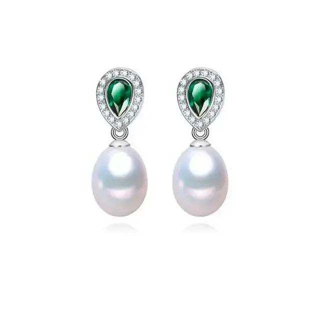 Hopeiset helmikorvakorut vihreillä zirkoniakivillä - hopeakorvakorut