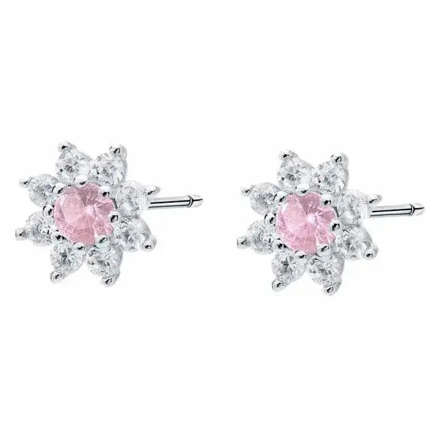 Hopeiset korvakorut kukka vaaleanpunainen zirkonia - hopeakorvakorut