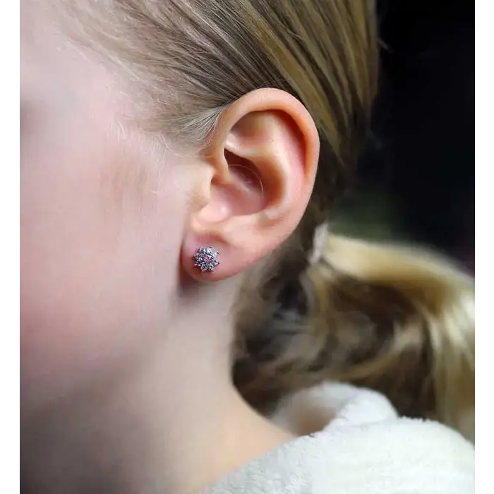 Hopeiset korvakorut kukka vaaleanpunainen zirkonia - hopeakorvakorut