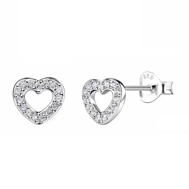 Hopeiset korvakorut sydän zirkoneilla - hopeakorvakorut