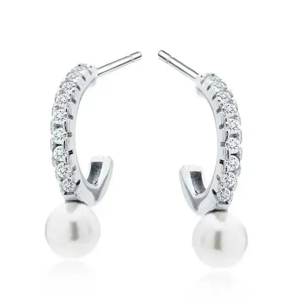 Hopeiset korvarenkaat zirkoniat ja helmi - hopeakorvakorut