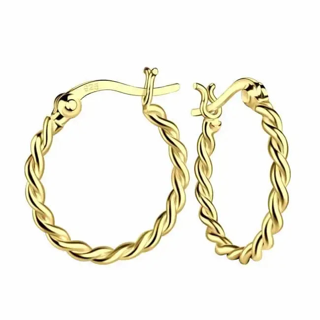 Hopeiset kullatut korvarenkaat kierrekuviolla 2 x 18 mm - hopeakorvakorut