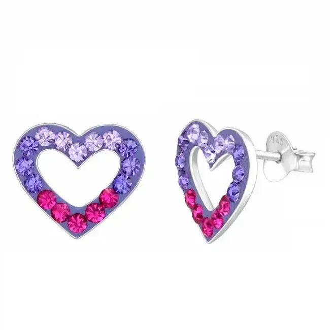 Hopeiset sydänkorvakorut lilat zirkoniat - hopeakorvakorut