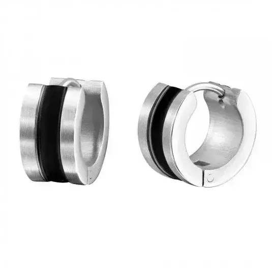 Korvarenkaat teräs musta raita 6 x 13 mm - teräskorvakorut