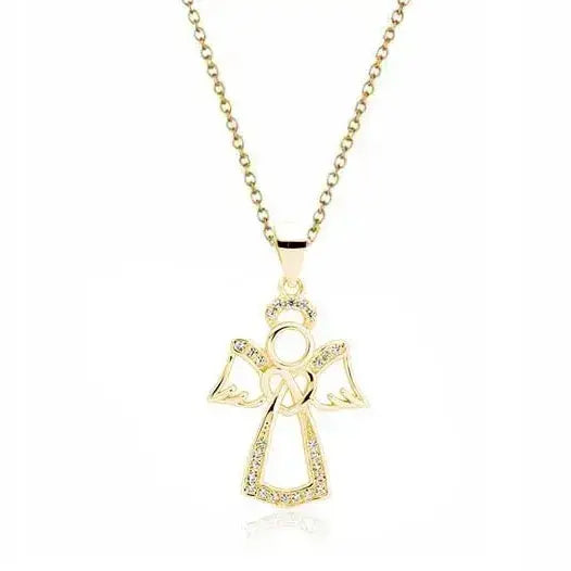 Kullattu hopeariipus enkeli ja sydän - hopeakaulakoru