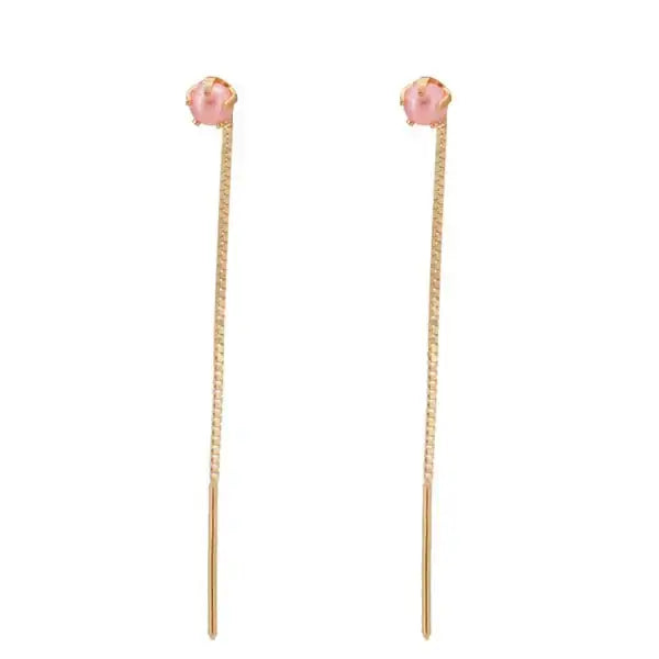 Kultaiset ketjukorvakorut pinkki helmiäinen 3 mm - kultakorvakorut