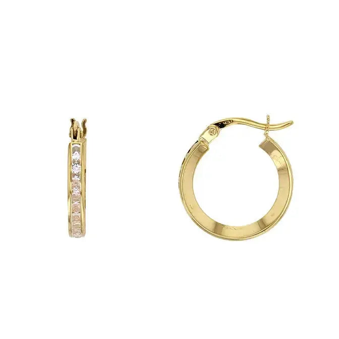 Kultaiset korvarenkaat zirkonia-korukivillä 15 mm - kultakorvakorut