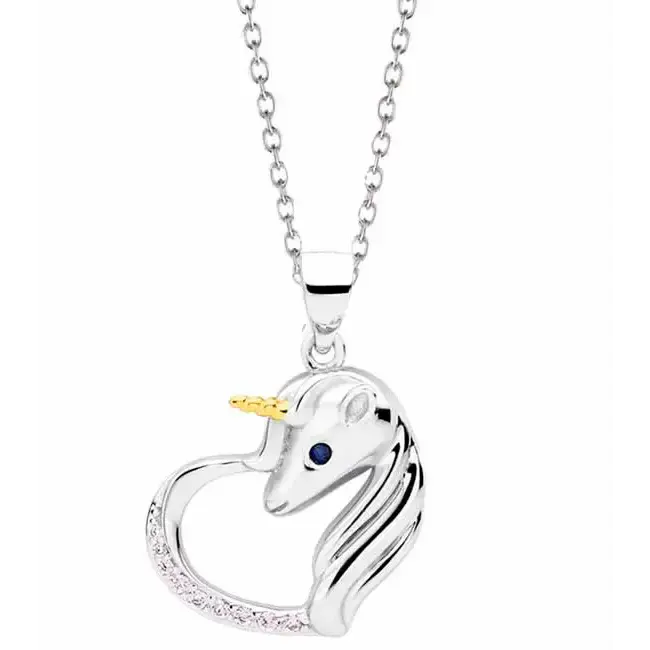 Lasten hopeariipus yksisarvinen ja sydän - hopeakaulakoru