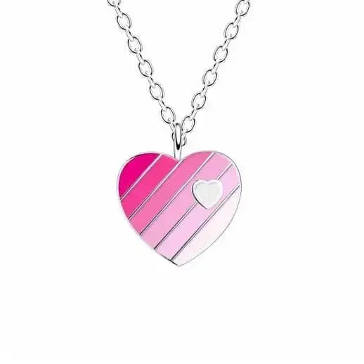 Lasten hopeinen kaulakoru pinkki sydän - hopeakaulakoru