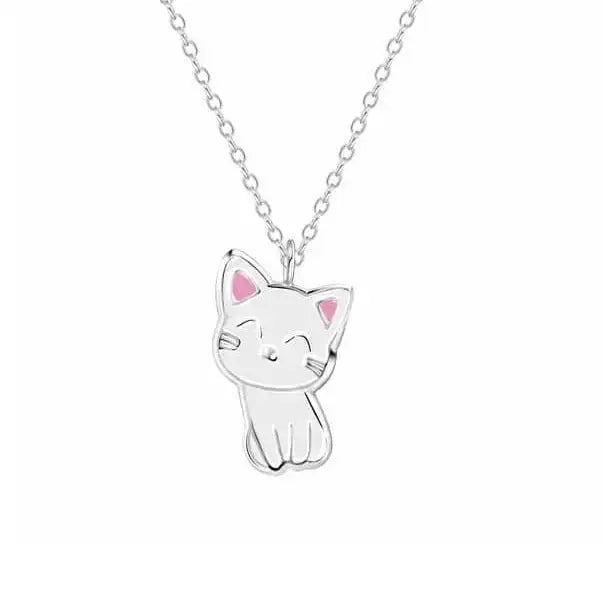 Lasten hopeinen kaulakoru valkoinen kissa - hopeakaulakoru