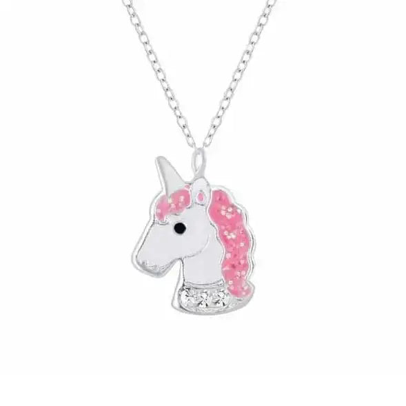 Lasten hopeinen kaulakoru yksisarvinen pinkki - hopeakaulakoru