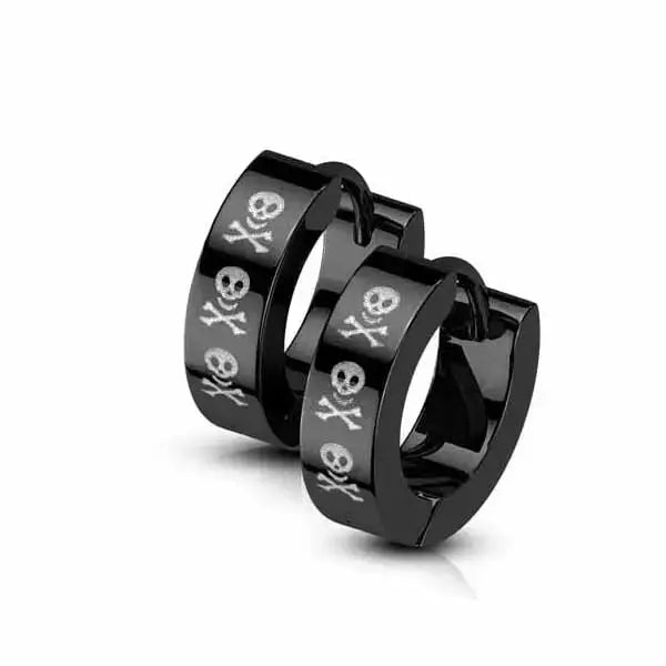 Mustat korvarenkaat pääkallo 4 x 13 mm - teräskorvakorut